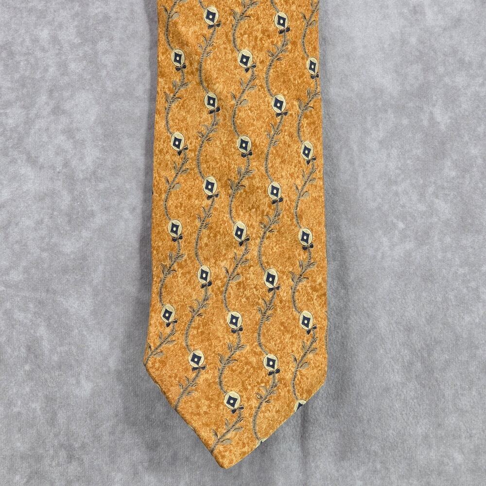 Joseph Abboud Orange Floral Executive Geometric 100% Silk Italy Mens Neck Tie
